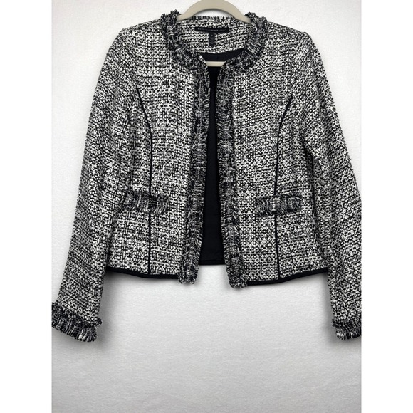 White House Black Market Jackets & Blazers - White House Black Market Jacket Womens Small Tweed Fringe Open Front Cropped